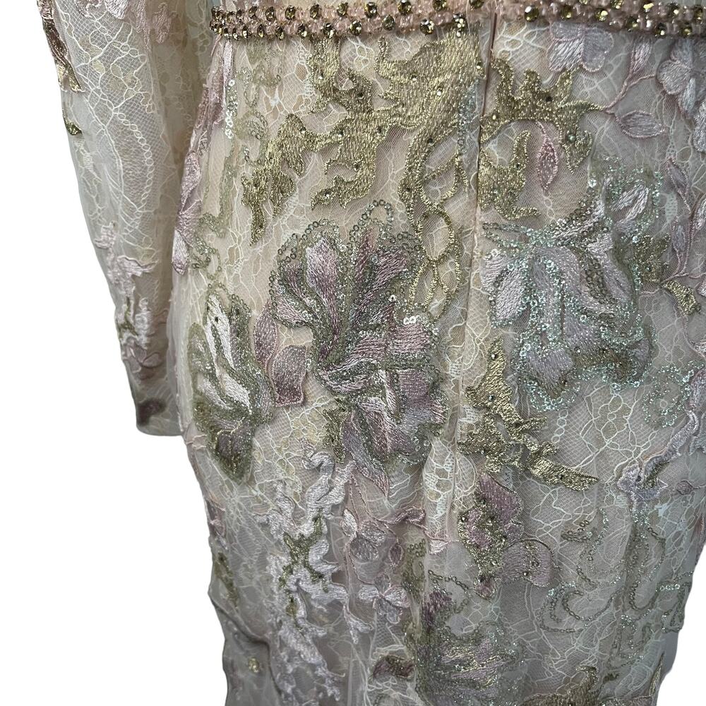 NWOT Mac Duggal blush long sleeve floral applique trumpet style gown - 6 - Picture 7 of 16